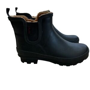 Chooka Plush Chelsea Black Rubber Rain Boots Faux Fur Lined Womens 9 Handcrafted